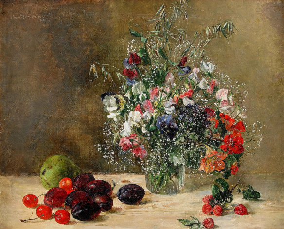 Обои картинки фото anna, munthe, norstedt, stilleben, рисованные, фрукты, букет