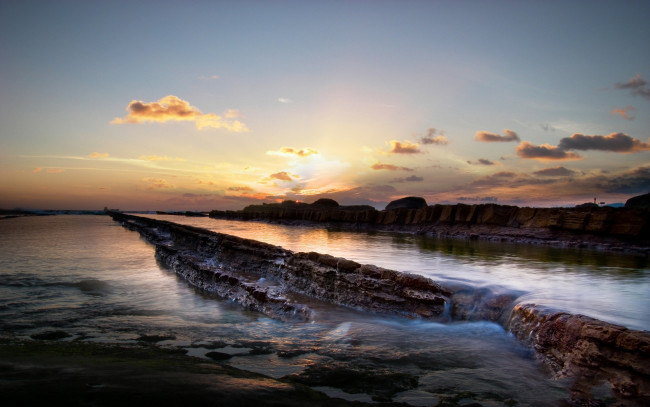 Обои картинки фото природа, восходы, закаты, берег, уступ, солнце