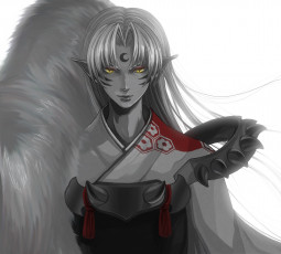 Картинка аниме inuyasha sesshomaru парень татуировка месяц мех уши шипы рисунок