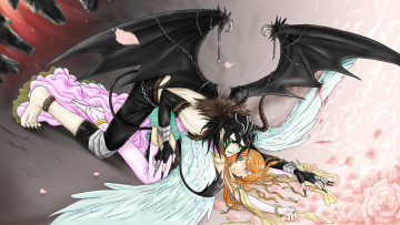 Картинка аниме bleach шиффер улькиорра иноуэ орихиме девушка парень крылья ангел демон блич арт