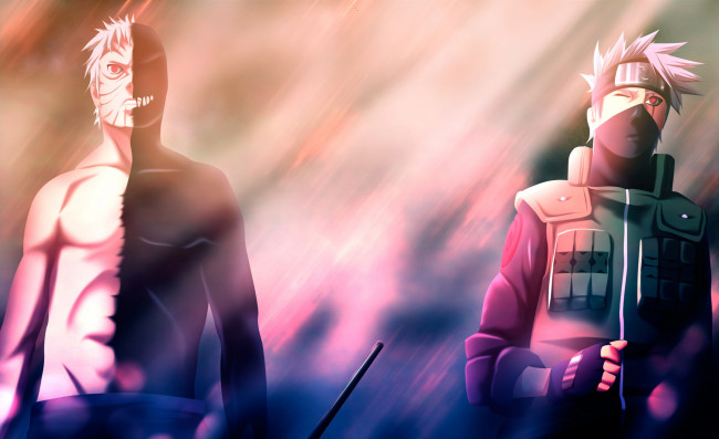 Обои картинки фото аниме, naruto, какаши, учиха, обито, ххатаке