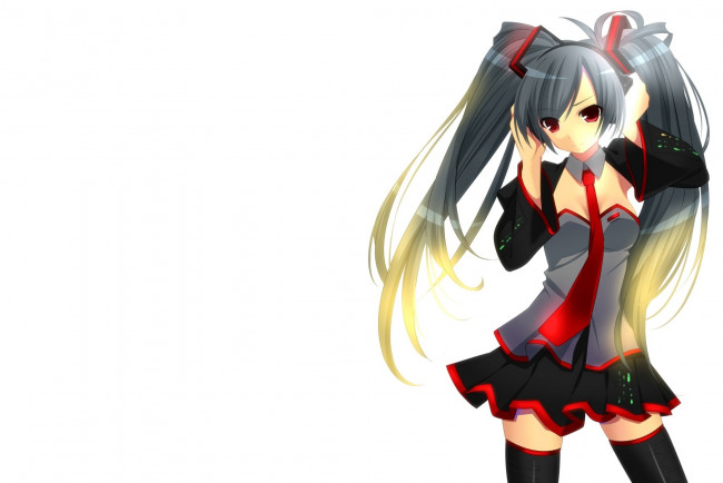 Обои картинки фото vocaloid, аниме, белый, фон, девушка, вокалоид, headphones, anime