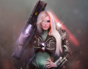 Картинка фэнтези девушки девушка оружие очки форма фон