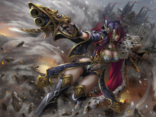 Картинка фэнтези девушки маска замок ушки грудь оружие девушка sorin арт