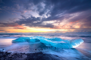 Картинка природа айсберги+и+ледники исландия небо облака море прибой берег лед