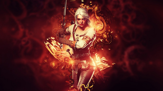 Обои картинки фото видео игры, the witcher 3,  wild hunt, девушка, взгляд, фон, оружие