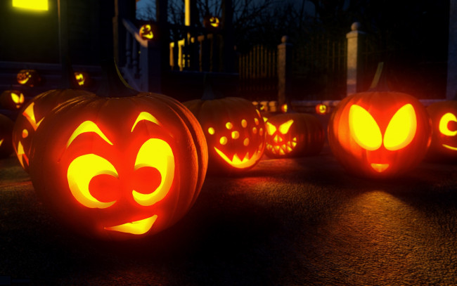 Обои картинки фото праздничные, хэллоуин, тыквы