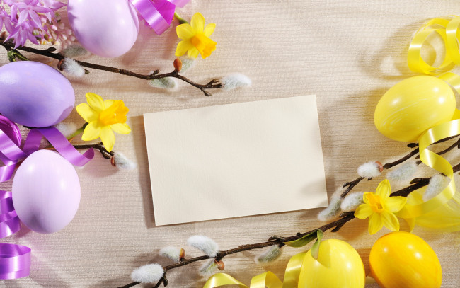 Обои картинки фото праздничные, пасха, flowers, eggs, easter, нарциссы, цветы, яйца, spring, верба