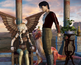 Картинка 3д+графика фантазия+ fantasy парень фон взгляд девушка дракон