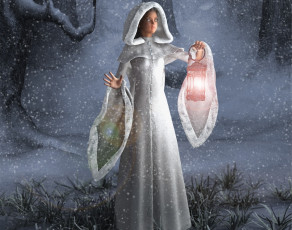 Картинка 3д+графика люди+ people фонарь фон взгляд девушка