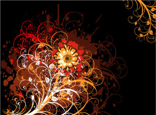 обоя векторная графика, цветы , flowers, абстракция, цветок, черный, фон, узоры