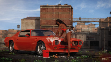 Картинка 3д+графика люди-авто мото+ people-+car+ +moto фон взгляд девушка автомобиль