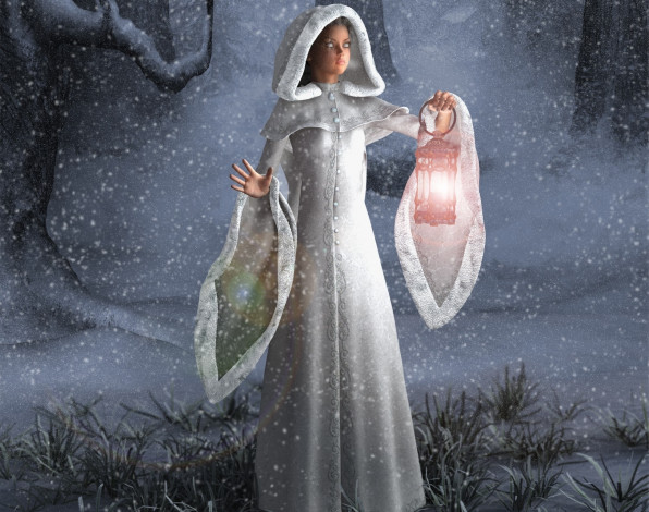 Обои картинки фото 3д графика, люди , people, фонарь, фон, взгляд, девушка