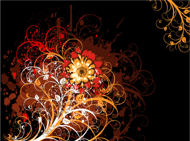 Обои картинки фото векторная графика, цветы , flowers, абстракция, цветок, черный, фон, узоры