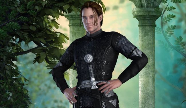 Обои картинки фото 3д графика, эльфы , elves, фон, эльф, оружие, взгляд, парень