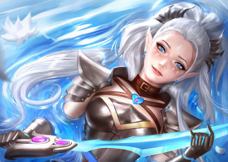 Картинка фэнтези эльфы арт adalia эльф волосы вода меч девушка