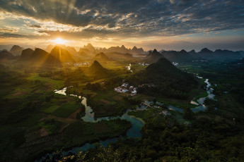 Картинка города -+пейзажи холмы долина солнце китай