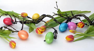 Картинка праздничные пасха тюльпаны крашенки