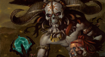 Картинка фэнтези нежить череп кости глаза рога маска демон