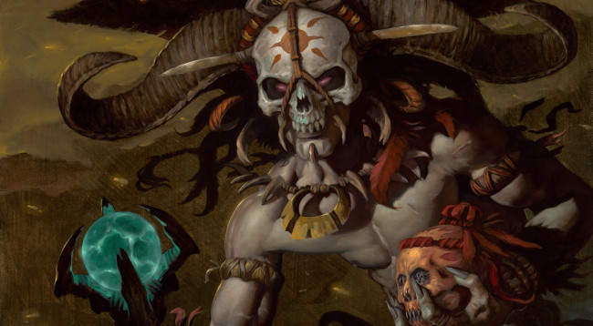 Обои картинки фото фэнтези, нежить, череп, кости, глаза, рога, маска, демон