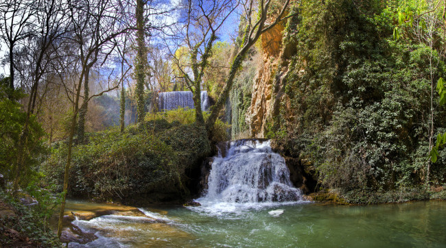 Обои картинки фото природа, водопады, лес, река, водопад