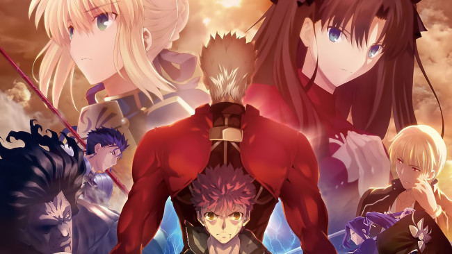 Обои картинки фото аниме, fate, stay night, взгляд, девушки, фон