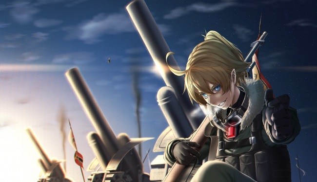 Обои картинки фото youjo senki, аниме, девушка, фон, взгляд