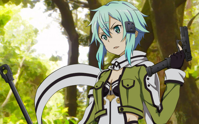 Обои картинки фото аниме, sword art online, девушка, взгляд, фон