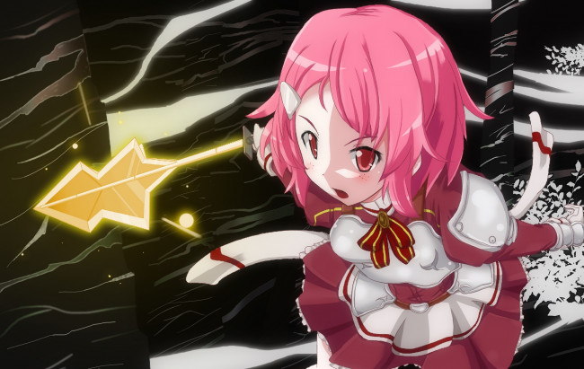 Обои картинки фото аниме, sword art online, девушка, взгляд, фон