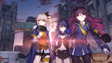 Картинка аниме город +улицы +интерьер +здания девушки