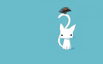 Картинка рисованное минимализм вектор детская кошка арт птичка