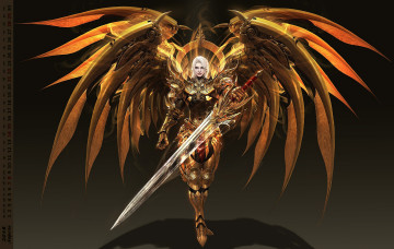 Картинка календари фэнтези женщина взгляд крылья оружие