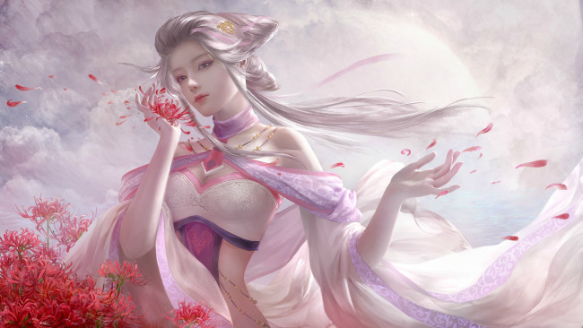 Обои картинки фото фэнтези, девушки, цветы, xzfshao, арт