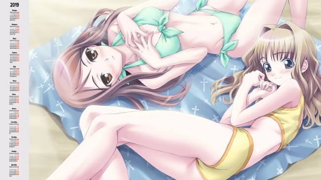 Обои картинки фото календари, аниме, двое, взгляд, девушка