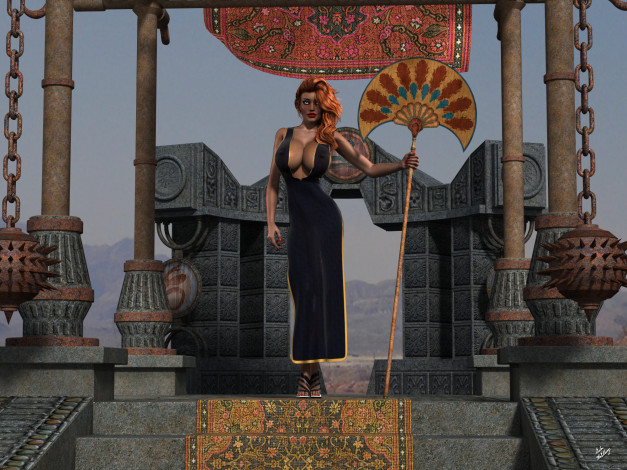 Обои картинки фото 3д графика, фантазия , fantasy, девушка, взгляд, фон