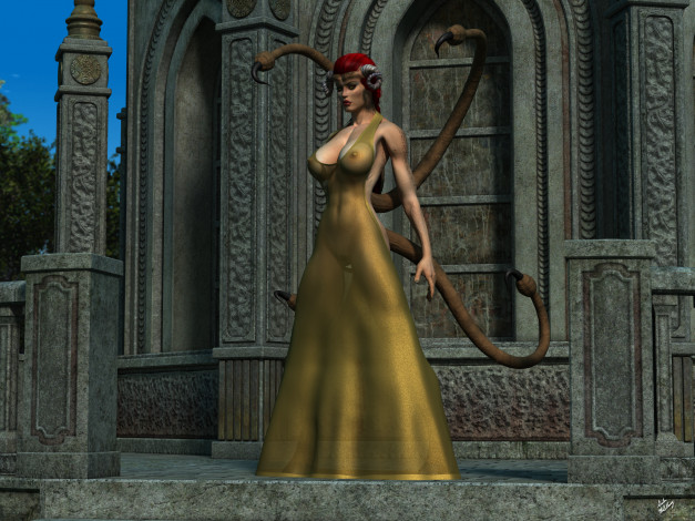 Обои картинки фото 3д графика, существа , creatures, девушка, взгляд, фон