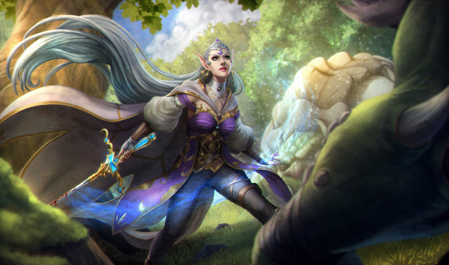 Обои картинки фото фэнтези, эльфы, девушка, фон, взгляд, униформа, меч