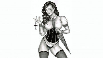 Картинка рисованное elberty+oliveira девушка фон взгляд чулки зонт крест скетч