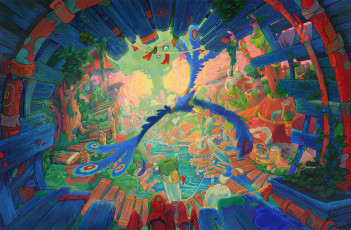 Картинка фэнтези иные+миры +иные+времена птица город бочка