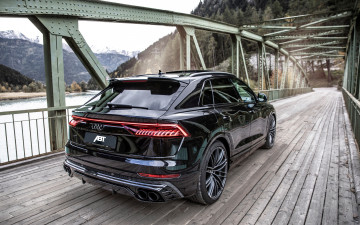 Картинка автомобили audi 2022 sq8 abt вид сзади люкс внедорожник черный новый тюнинг немецкие мост aуди река