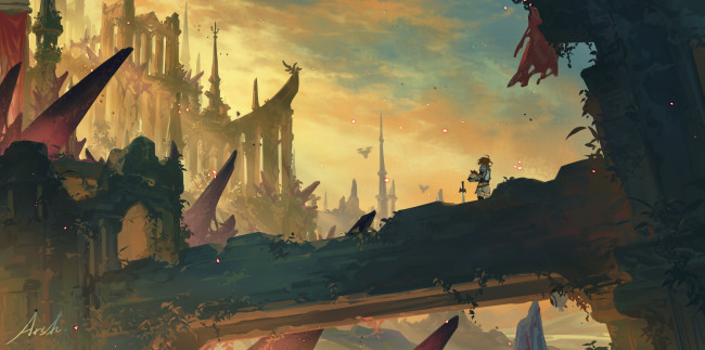 Обои картинки фото видео игры, the legend of zelda, линк, мост, город