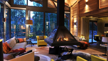 обоя интерьер, гостиная, камин, торшер, мягкий, уголок