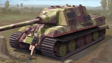 обоя аниме, оружие,  техника,  технологии, девушка, и, танк