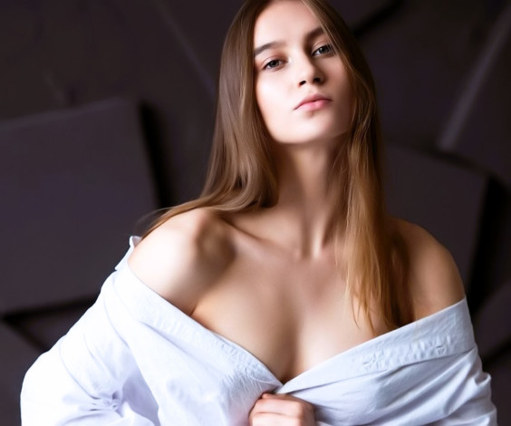 Обои картинки фото девушки, - лица,  портреты, русая, лицо, рубашка