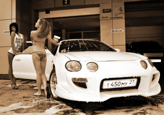 Картинка автомобили авто девушками пена тойота девушки