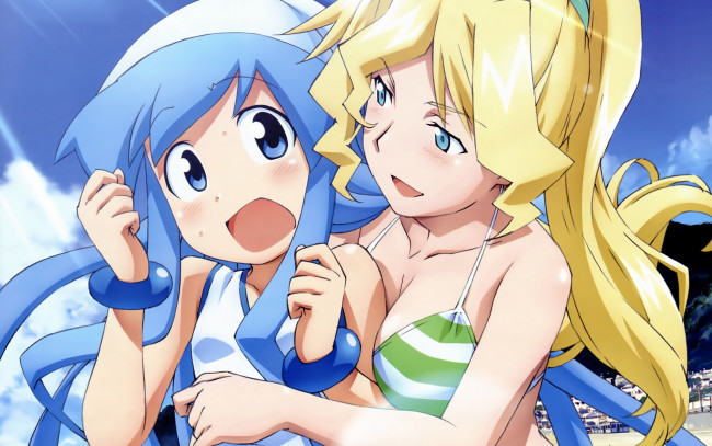 Обои картинки фото аниме, shinryaku, ika, musume, девушки