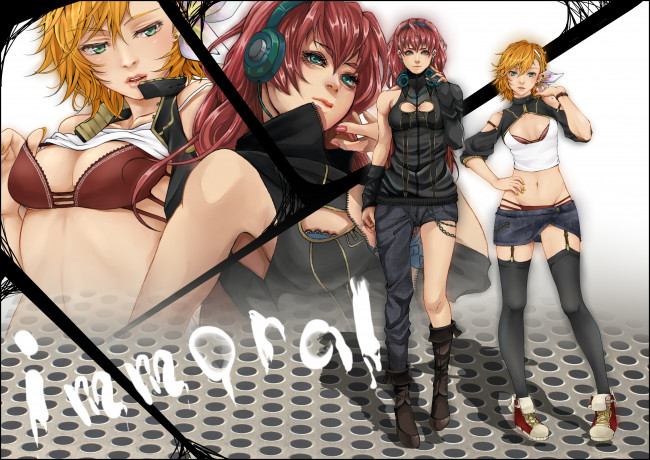 Обои картинки фото аниме, vocaloid, megurine, luka, kagamine, rin