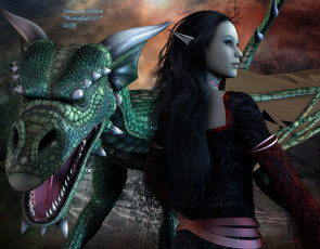 Картинка 3д графика elves эльфы дракон эльфийка девушка