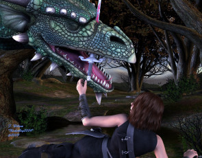 Картинка 3д графика fantasy фантазия девушка дракон