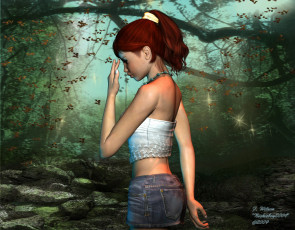 Картинка 3д графика people люди девушка лес